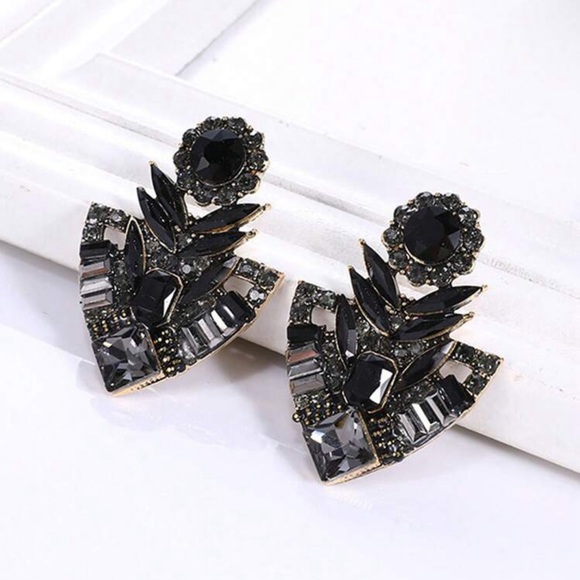 Ornate Triangle Crystal Earrings - Blue - Picture 4 of 6